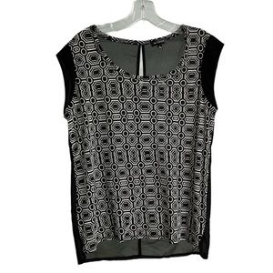 Black white geometric sheer sleeveless blouse tank top Size medium